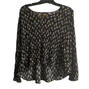 Gypsies & Moondust Black Floral Back Cutout Woven Blouse Junior's Size Small